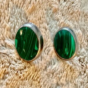 Malachite and 925 Silver Round Earrings from Mexico
